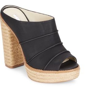 BCBG Black Vegan Slip On Peep Toe Shoe